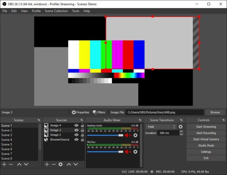 En bild som visar hur OBS Studio kan se ut.