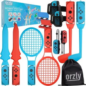 Ett mycket roligt Nintendo Switch tillbehör är ett sportpaket med tennisracketar, golfklubbor, svärd m.m.